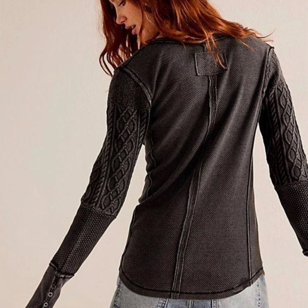We the Free Twisted Cable Cuff Long Sleeve Henley Top - Size Small - Picture 2 of 3